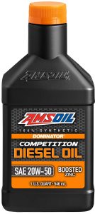 AMSOIL DOMINATOR® 20W-50 Competition Diesel Oil, Use in performance-modified diesel engines that require any of the following specifications: API CK-4, CJ-4, CI-4+, CH-4 Cummins 20081/20086 Mack EO-O/EOS-4.5 Volvo VDS3/VDS4/VDS4.5 Caterpillar ECF-2, ECF-3, ECF-1-a Renault RLD-3/RLD-4 Chrysler MS 10902 Ford WSS-M2C171-F1